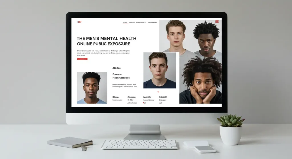 Men’s mental health and online public exposure website on desktop screen
