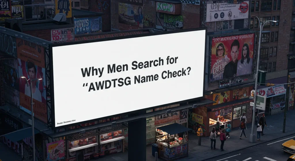 On a billboard it displays "Why Men Search for “AWDTSG Name Check"